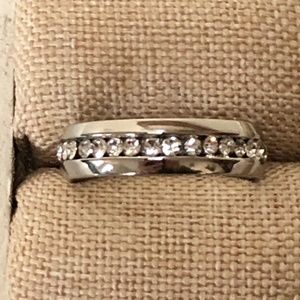 Stainless Steel Channel Set Rhinestones Silver Eternity Ring Size 9.25